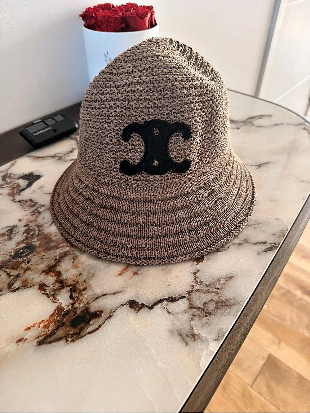 Triomphe Bucket Hat in Raffia Brown & Black